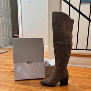 BP. Taupe Suede Over-the-Knee Block Heel Boot
